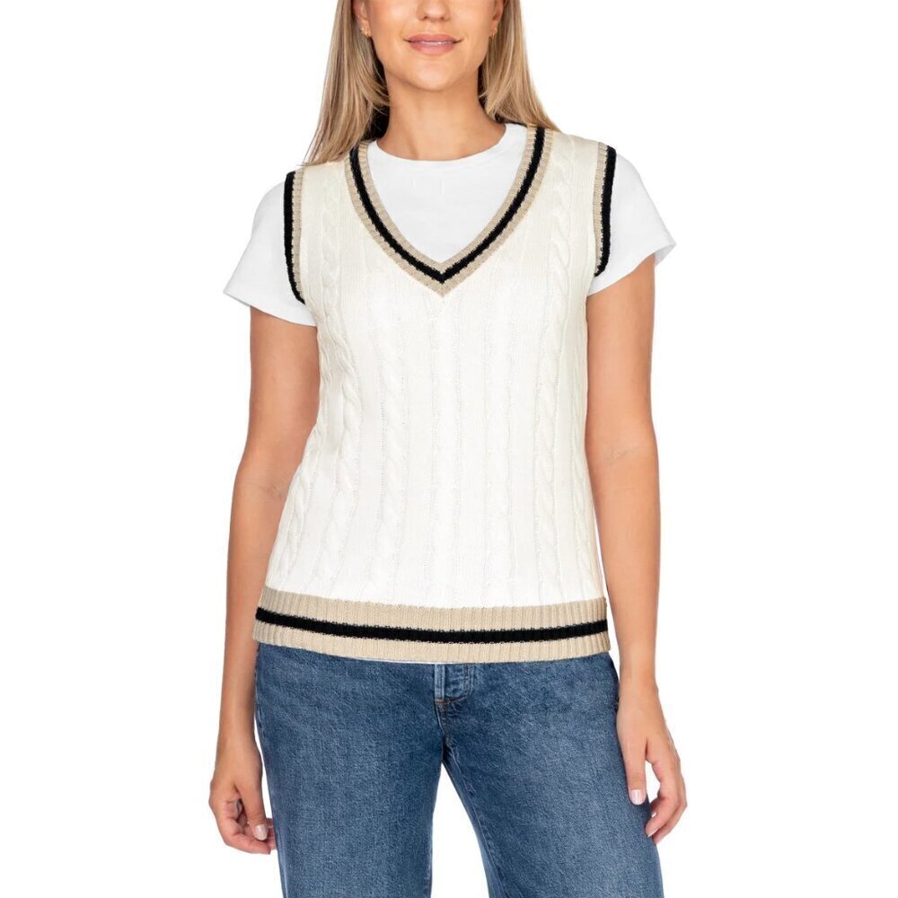 In Conversation Womens Cotton Sweater Vest Ivory Sleeveless Preppy